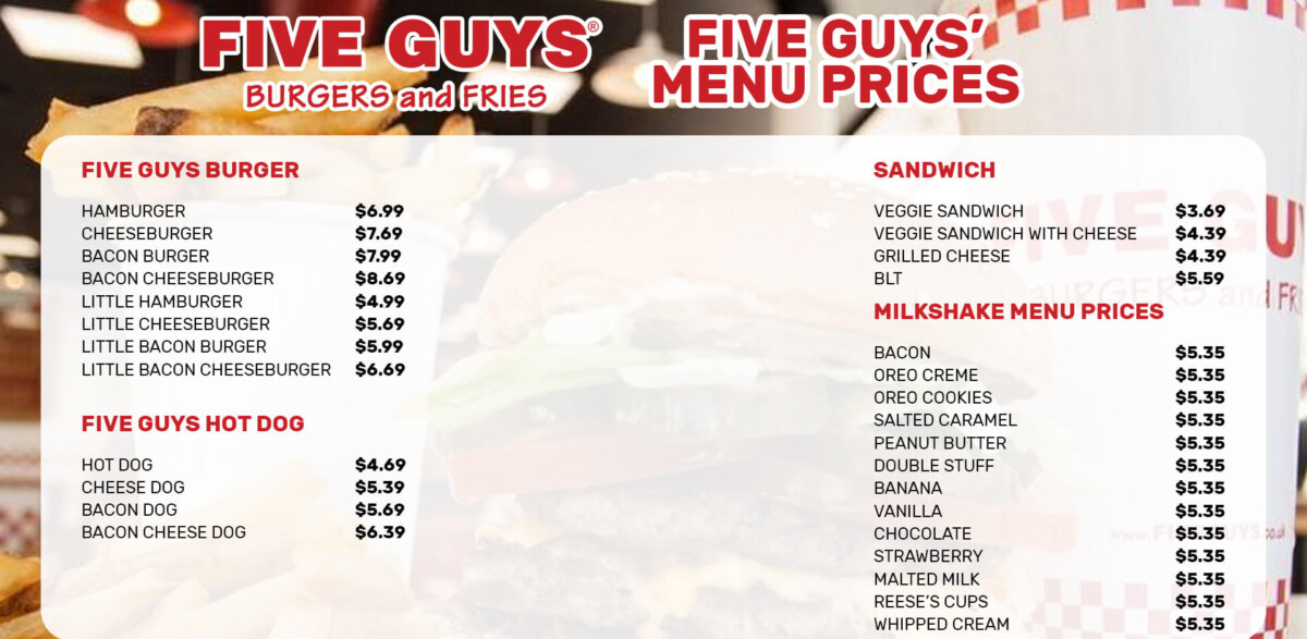 Five Guys Menu USA & Updated Prices 2024 Latest Restaurant Menus with