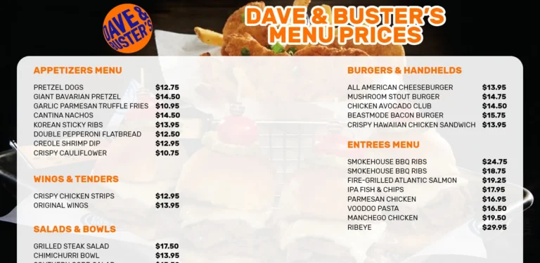 Dave & Buster’s Menu & Prices in USA 2024