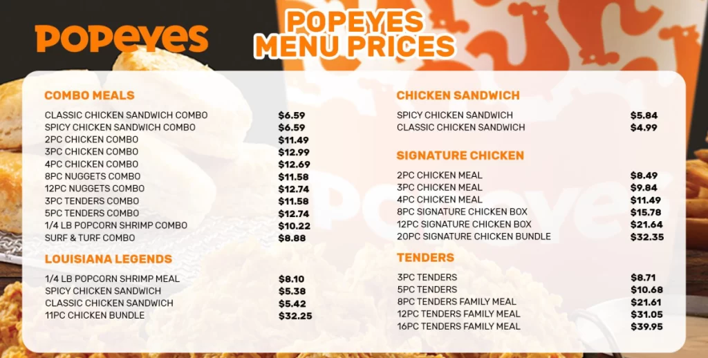 Popeyes menu price in USA 