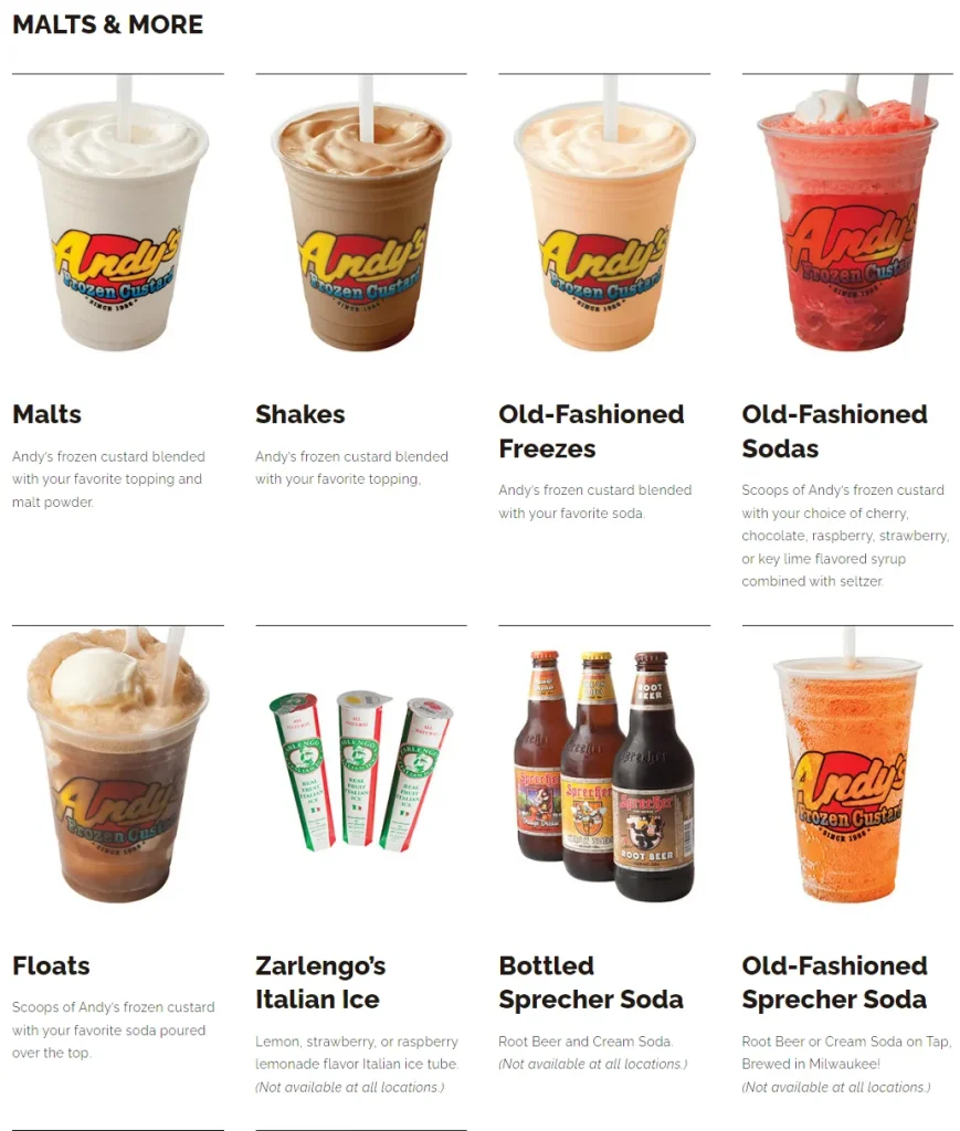 Andy's frozen custard Malts & More