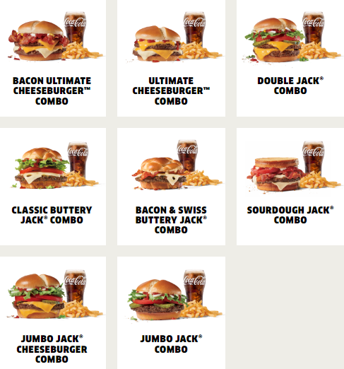 Burger combo jack in the box menu USA