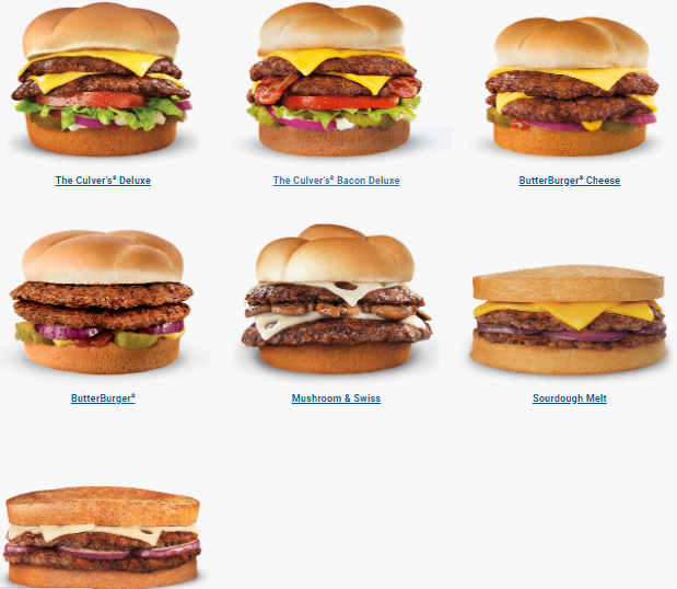 Butter burgers of Culvers menu USA