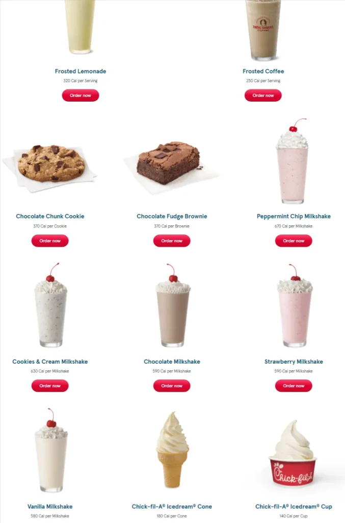 Chick-fil-A treats menu USA