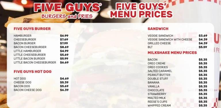 Five Guys Menu Prices in USA