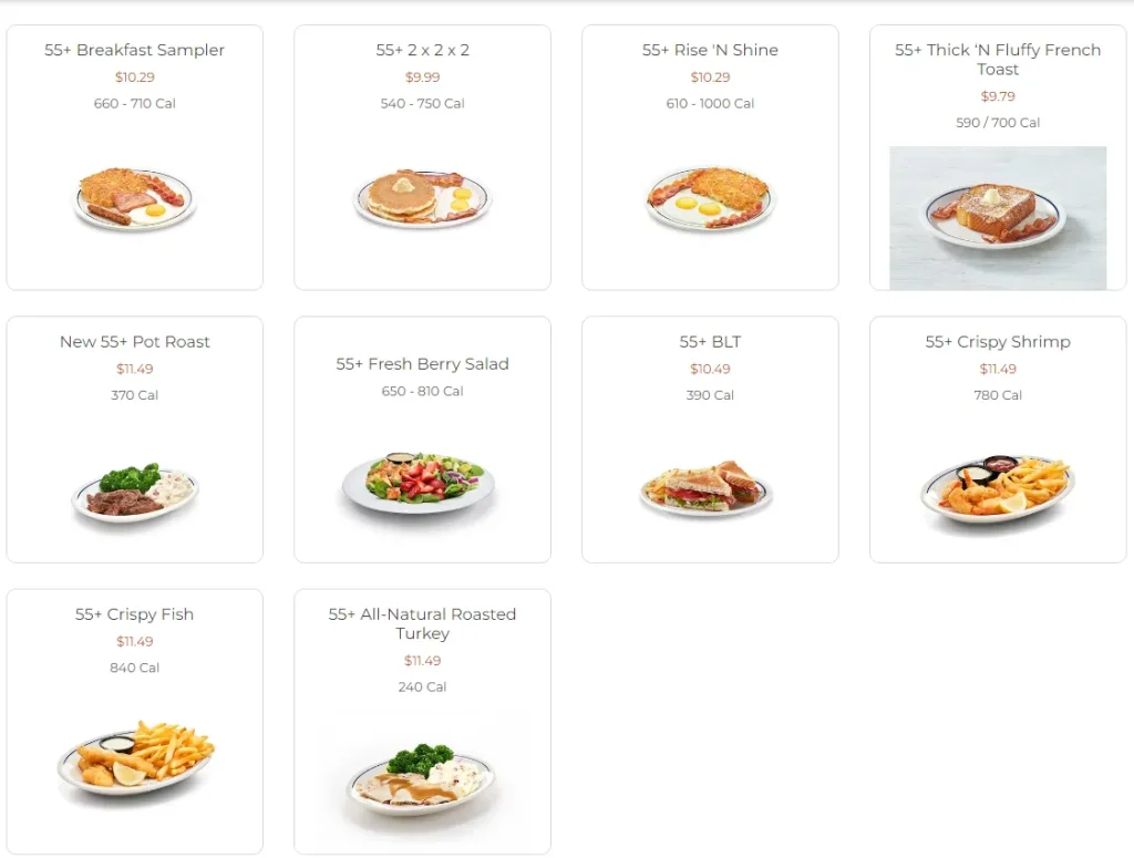 IHOP 55+ Menu USA 