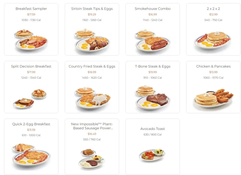 IHOP combo menu USA