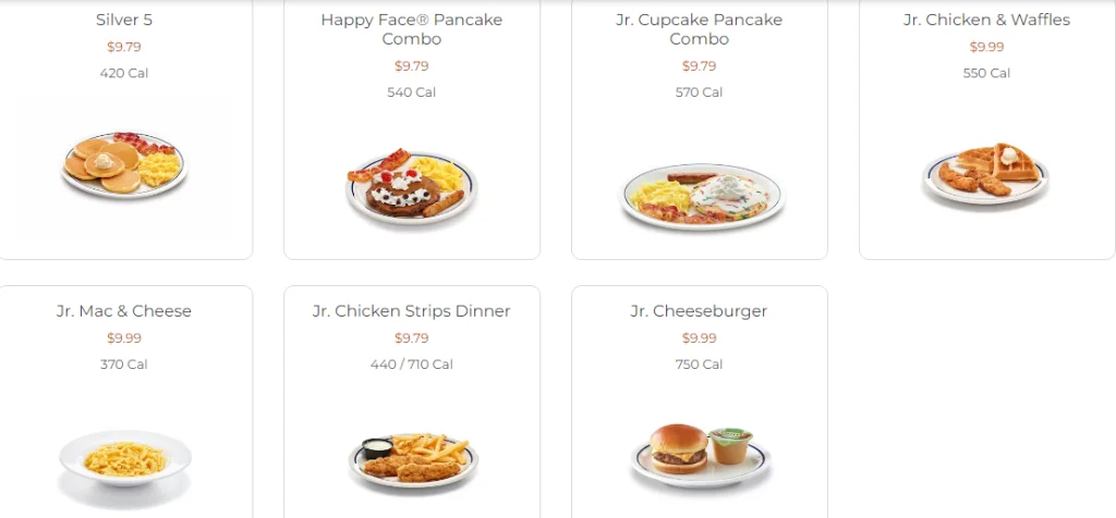 IHop kids menu USA