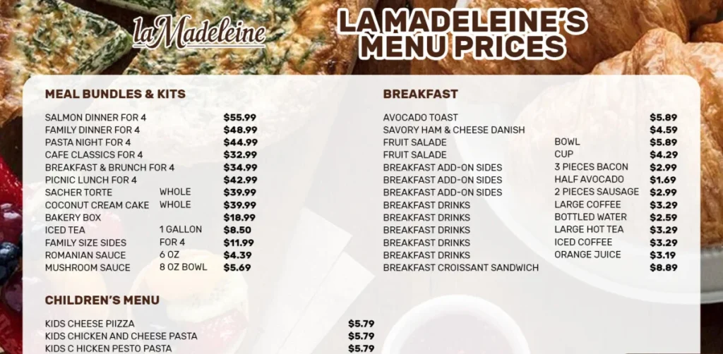 La Madeleine Menu USA