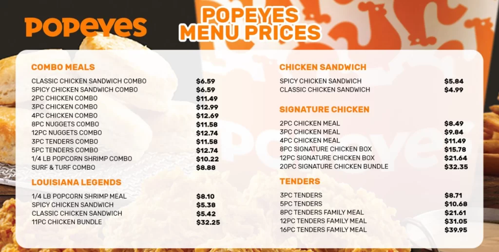 Popeyes Menu USA & Updated Prices 2025