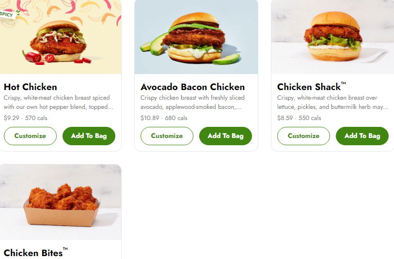 Shake Shack chicken Menu