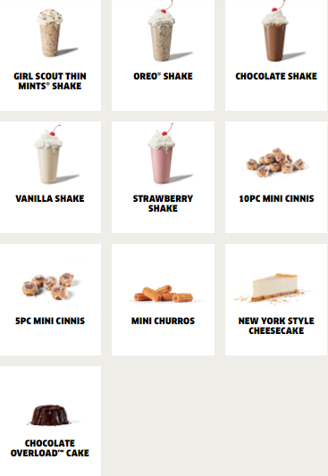 Shakes & desserts of jack in the box menu USA