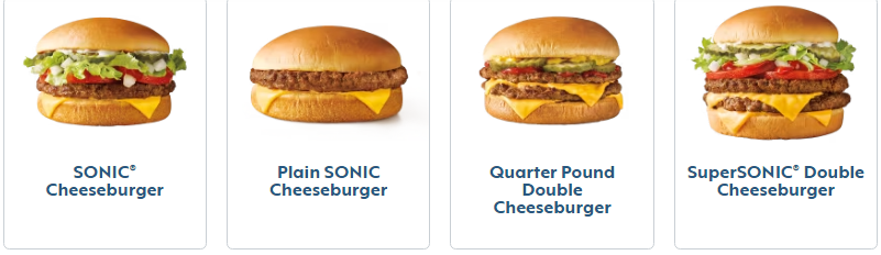 Sonic Burgers Menu