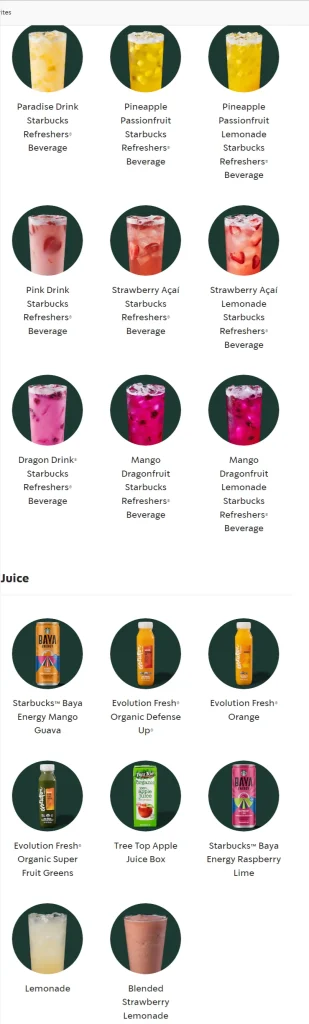 Starbucks menu USA