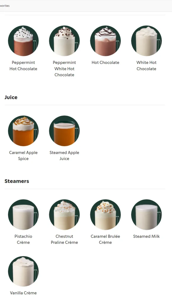 Starbucks menu USA