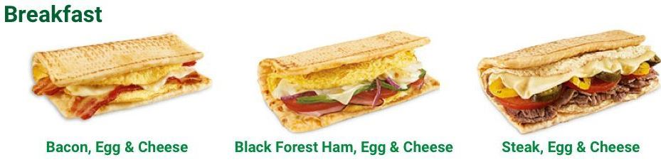 Subway Breakfast menu USA