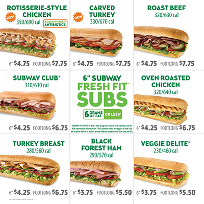 Subway menu USA 