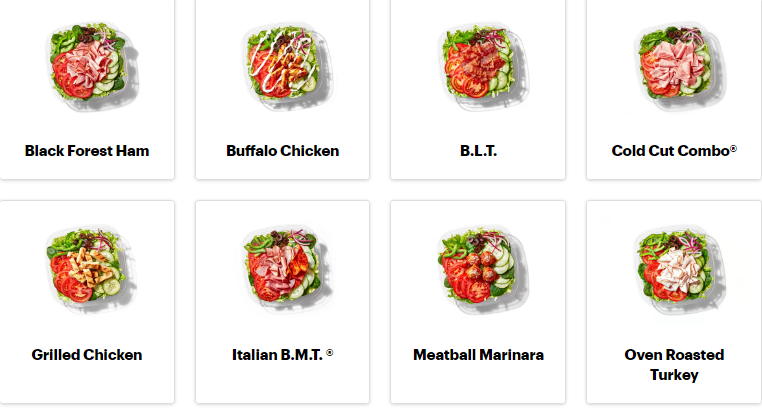 Subway salads menu USA