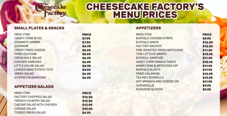 The Cheesecake Factory Menu & Prices in USA 2024