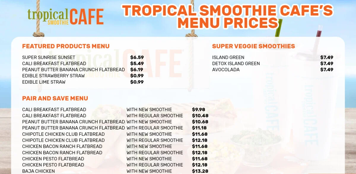 Tropical Smoothie Cafe Menu USA & Updated Prices 2025