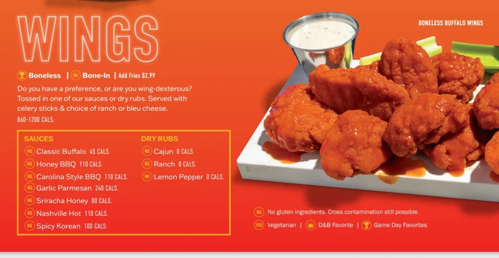 Wings & Strips menu