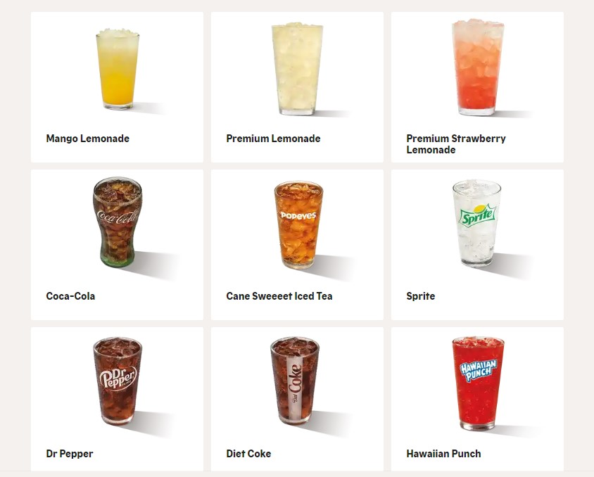 beverges of popeyes menu usa