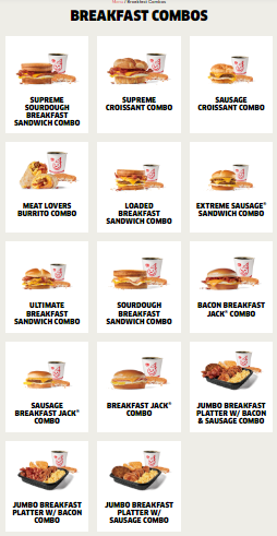 breakfast combo jack in the box menu USA