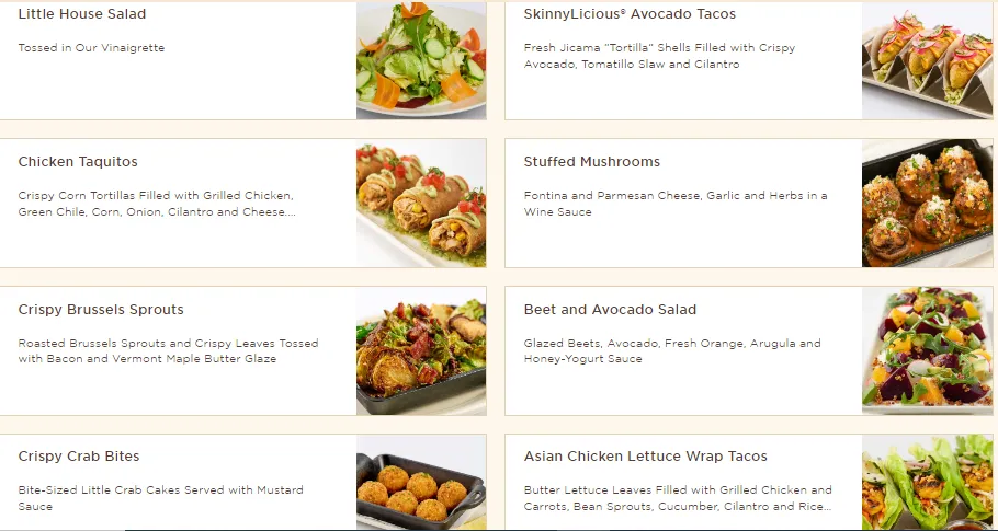 cheesecake factory SkinnyLicious® Small Plates & Appetizers