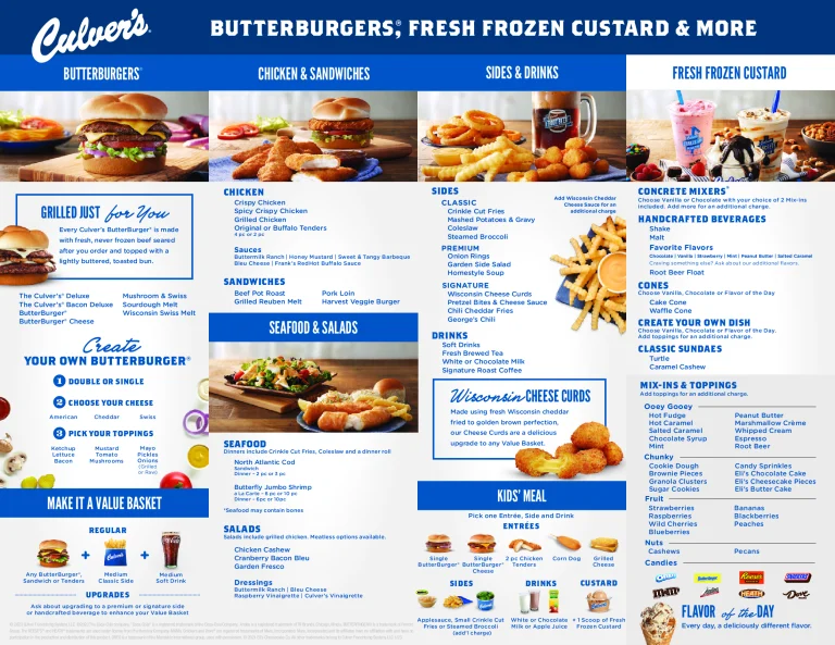 culvers menu price in USA