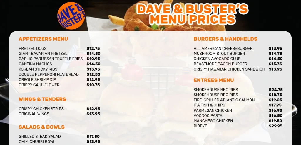 dave and busters menu USA