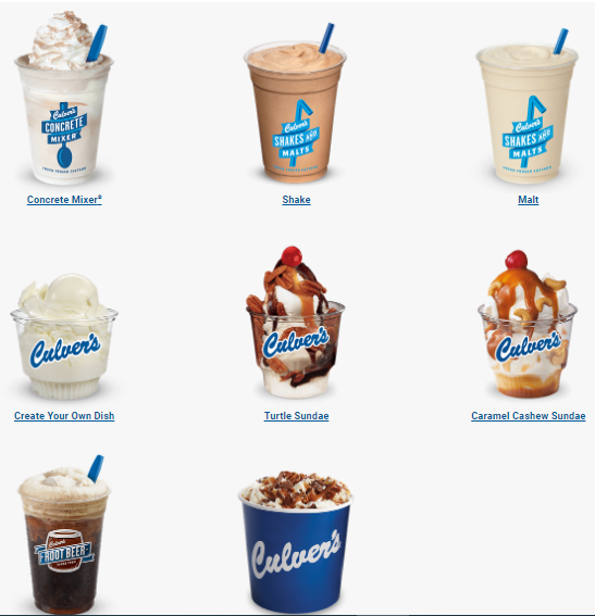 frozen custard of culvers menu USA