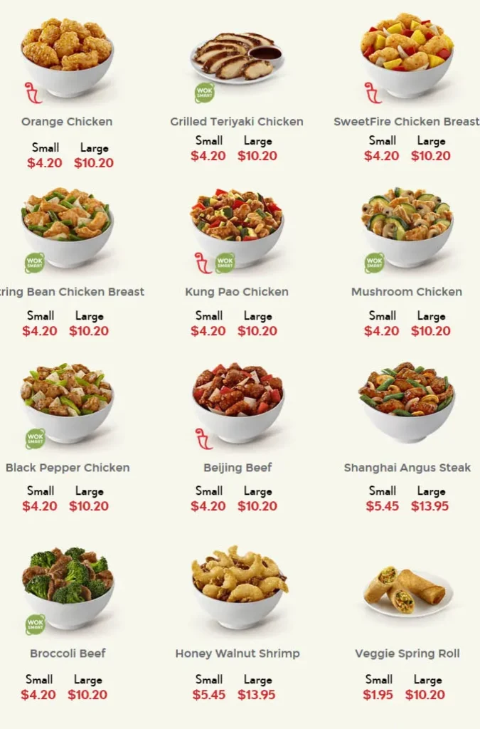 panda express A La Carte menu USA