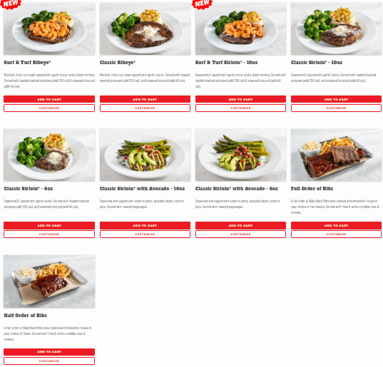 steak & ribs of chili's menu USA