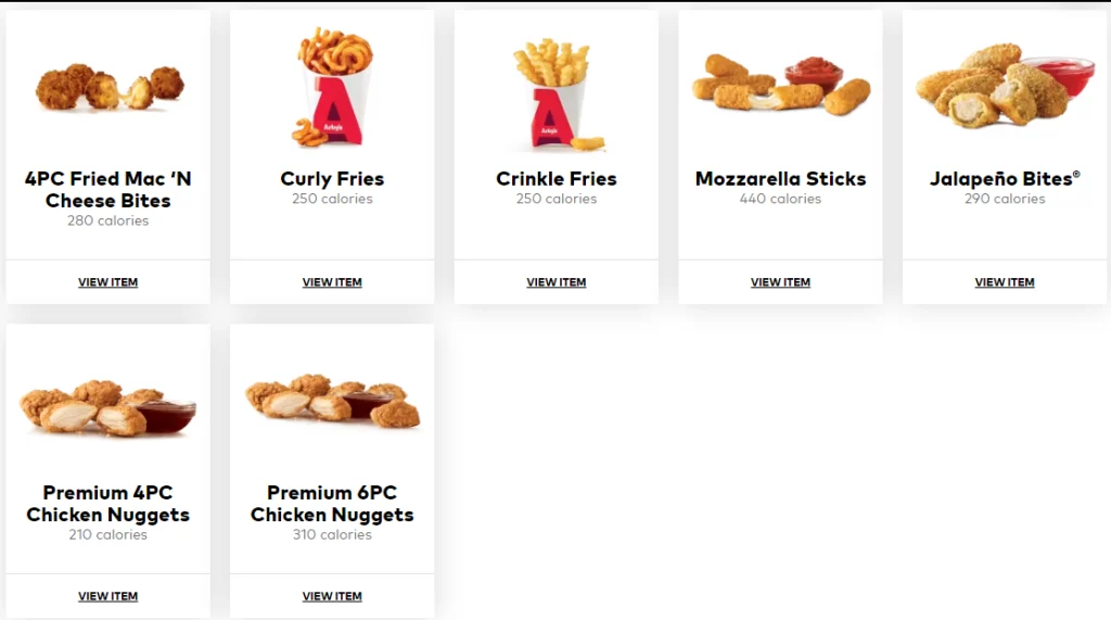 Arbys Sides & Snacks menu