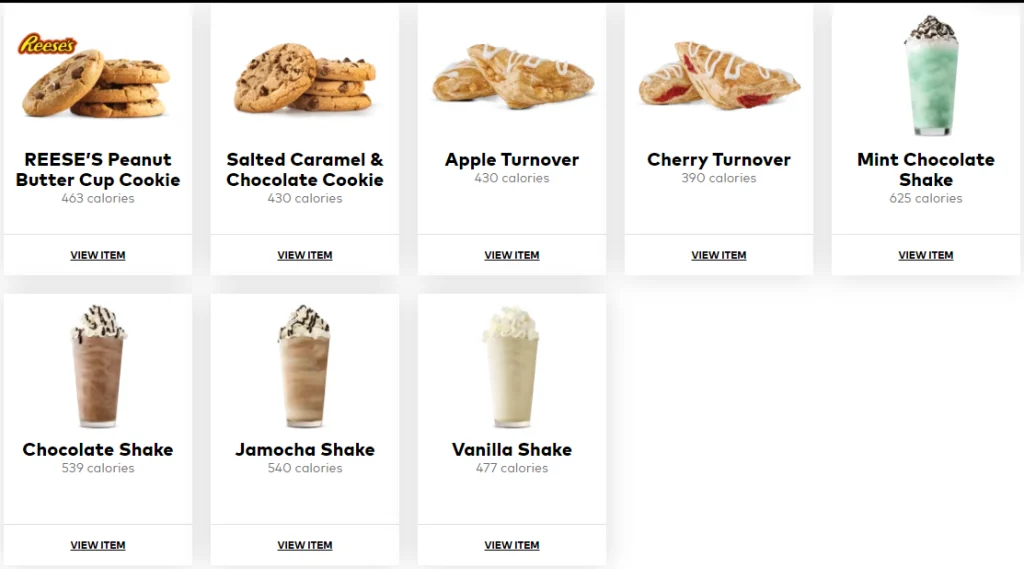 Arby's Drinks & Desserts menu USA