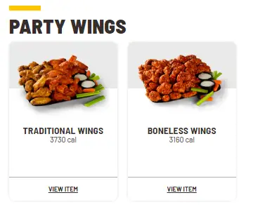 Buffalo Wild Party Wings Menu