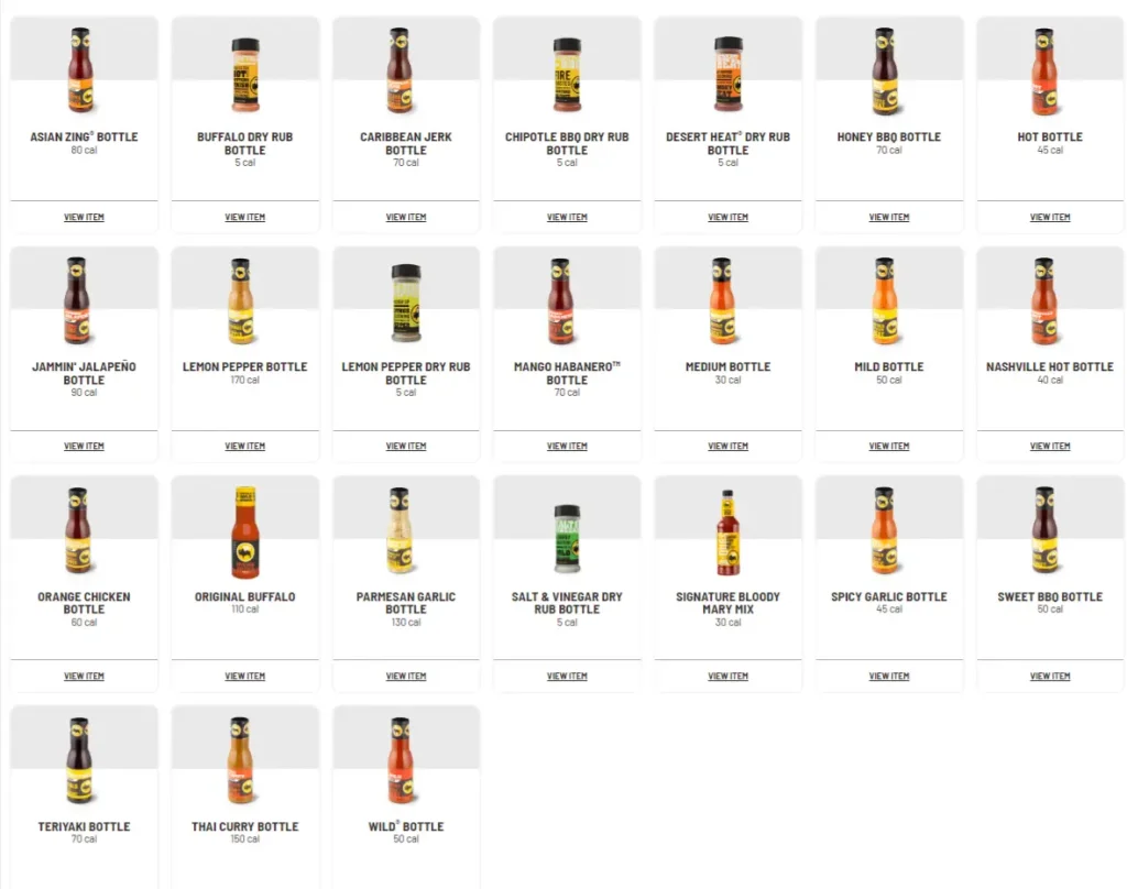 Buffalo Wild Wings Bottled Flavors