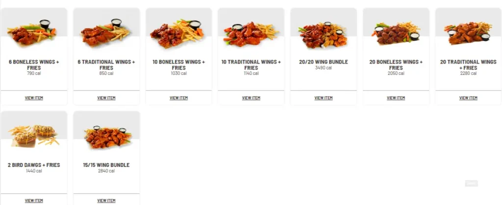 Buffalo Wild Wings Bundles menu