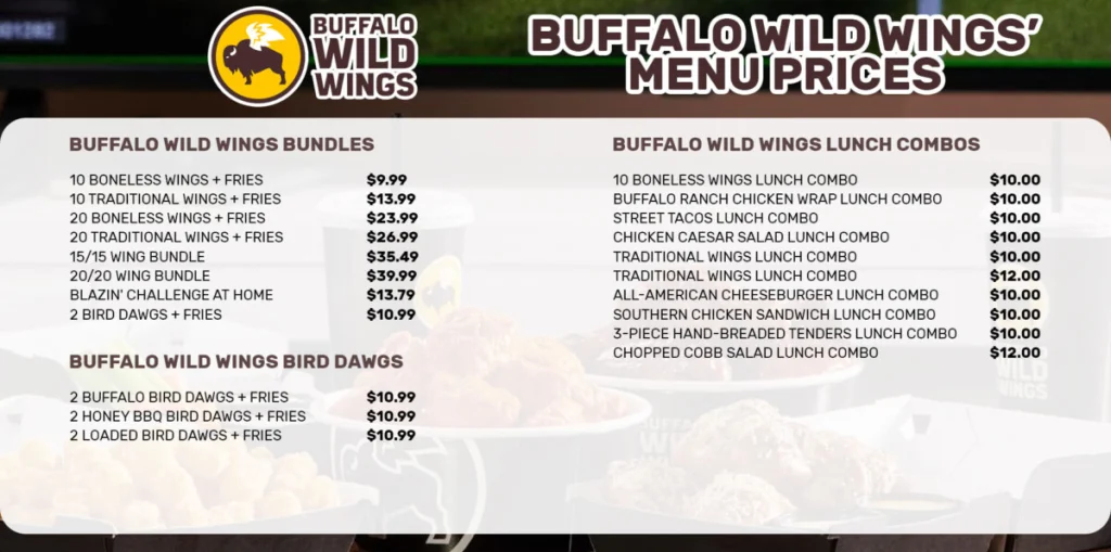 Buffalo Wild Wings menu prices in USA 