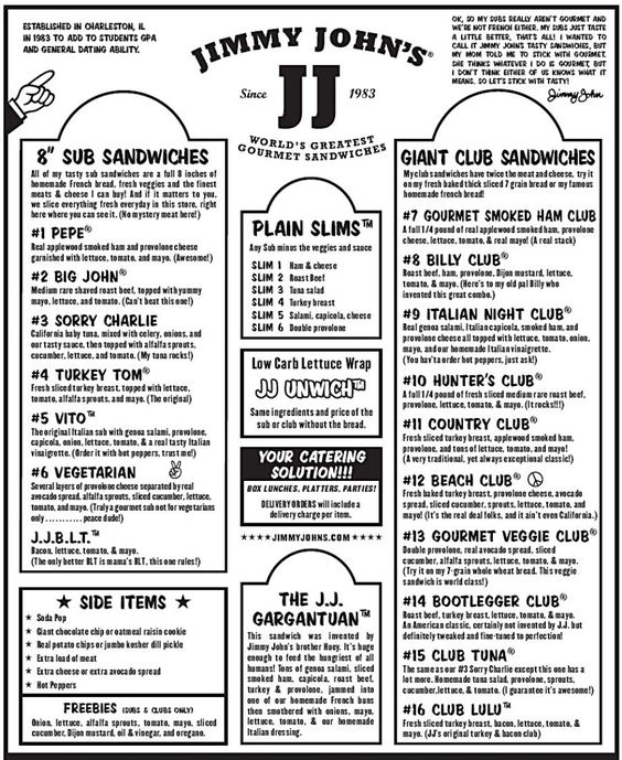 Jimmy John’s menu prices in USA