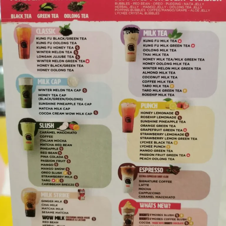 Kung Fu Tea Menu Prices In USA