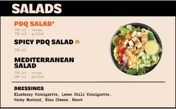 PDQ Salads Menu