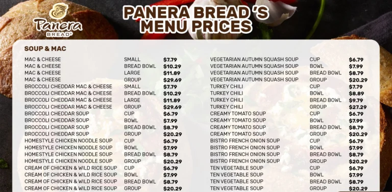 Panera Bread menu prices in USA