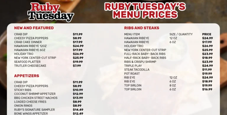 Ruby Tuesday Menu USA