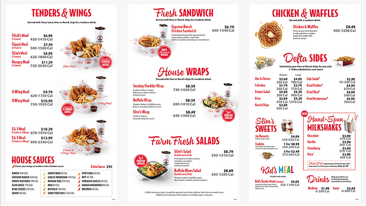 Slim Chickens Menu & Prices In USA