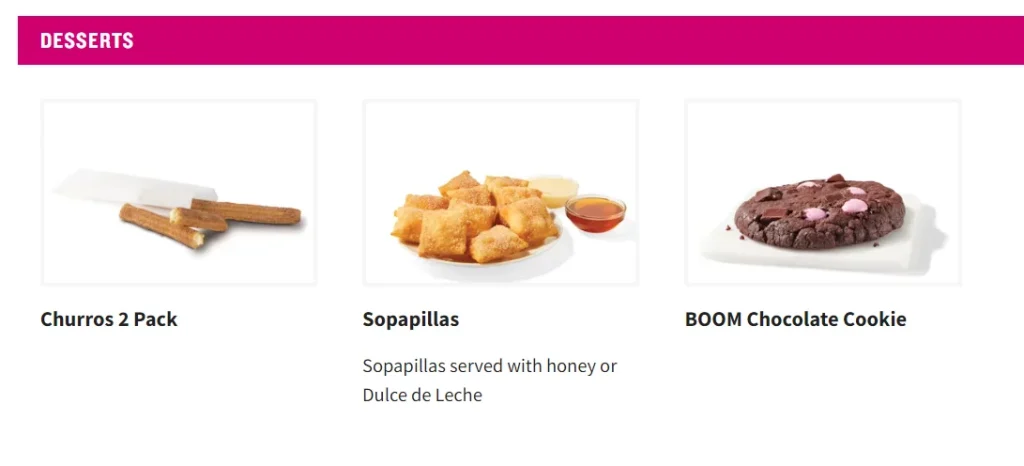 Taco cabana Desserts