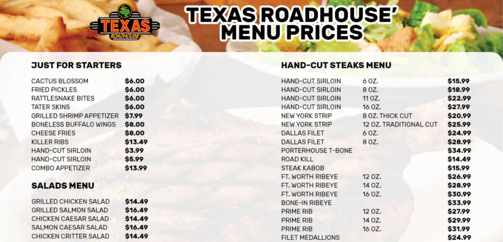 Texas Roadhouse menu prices in USA