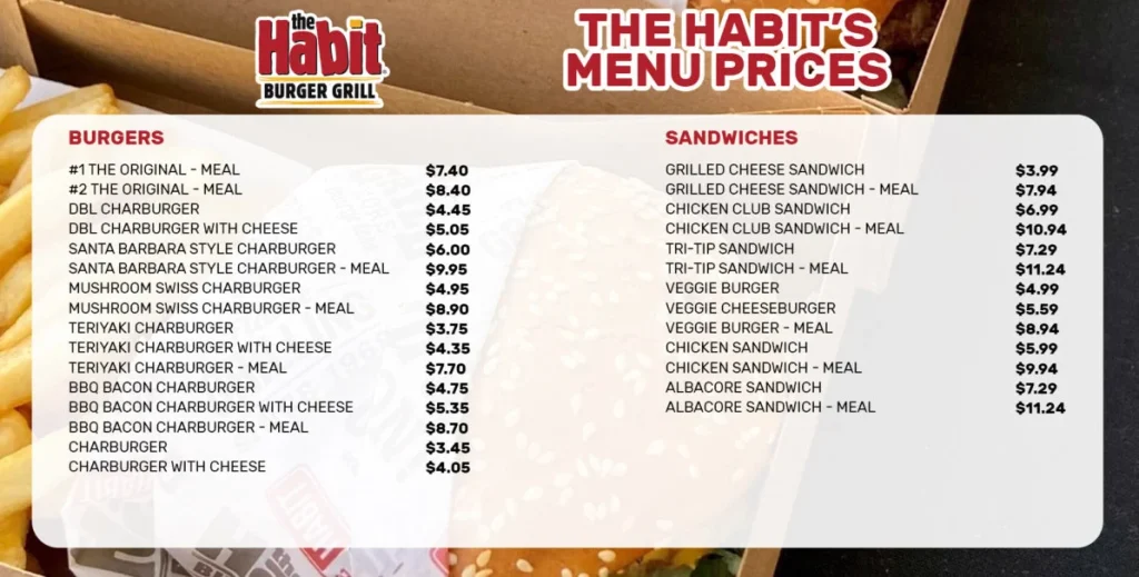 The Habit Burger Grill Menu USA