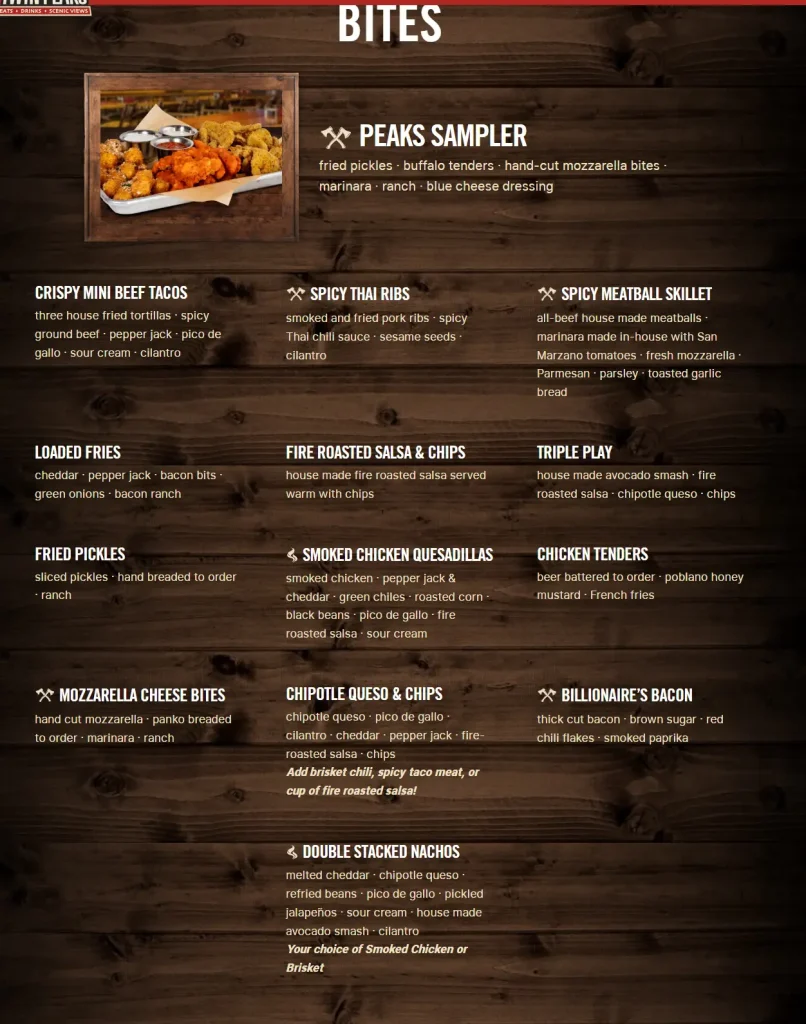 Twin Peak Bites menu