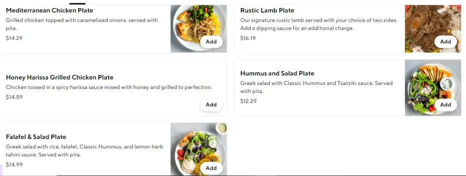 Zoes Kitchen Plates Menu USA