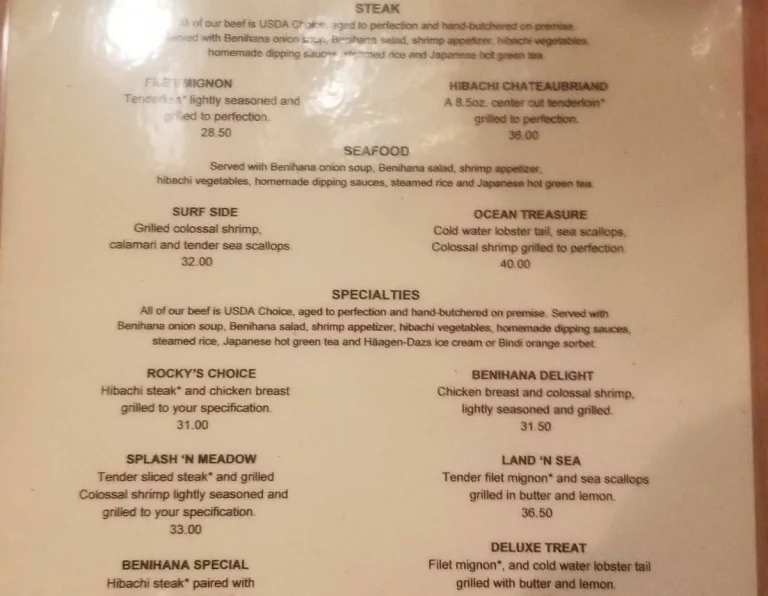 Benihana Menu USA